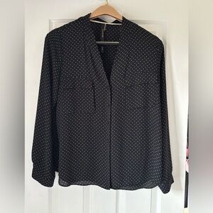 Renee C. Black Blouse with White Polka Dots